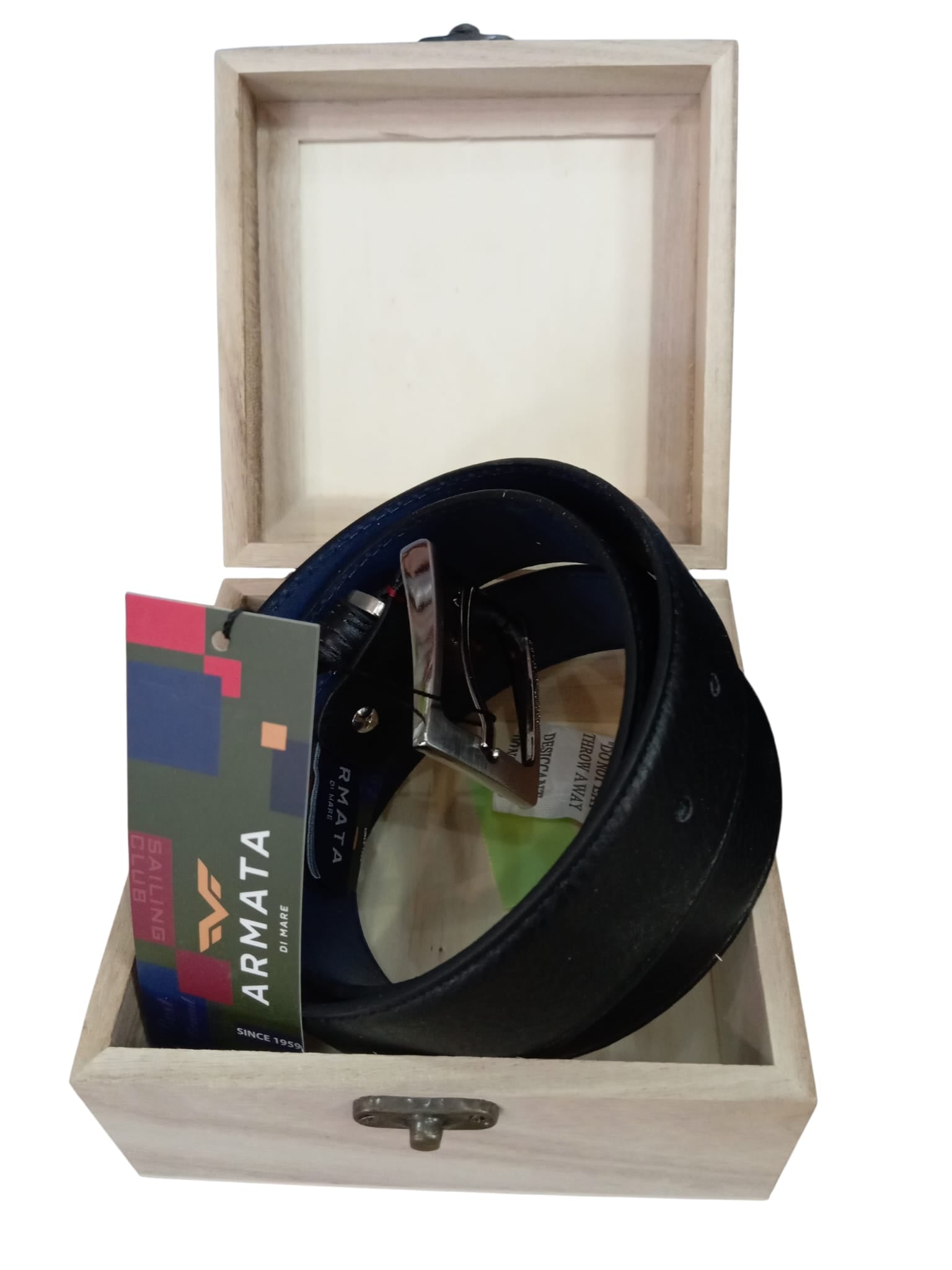 ARMATA DI MARE cinta uomo blu notte in  box di legno